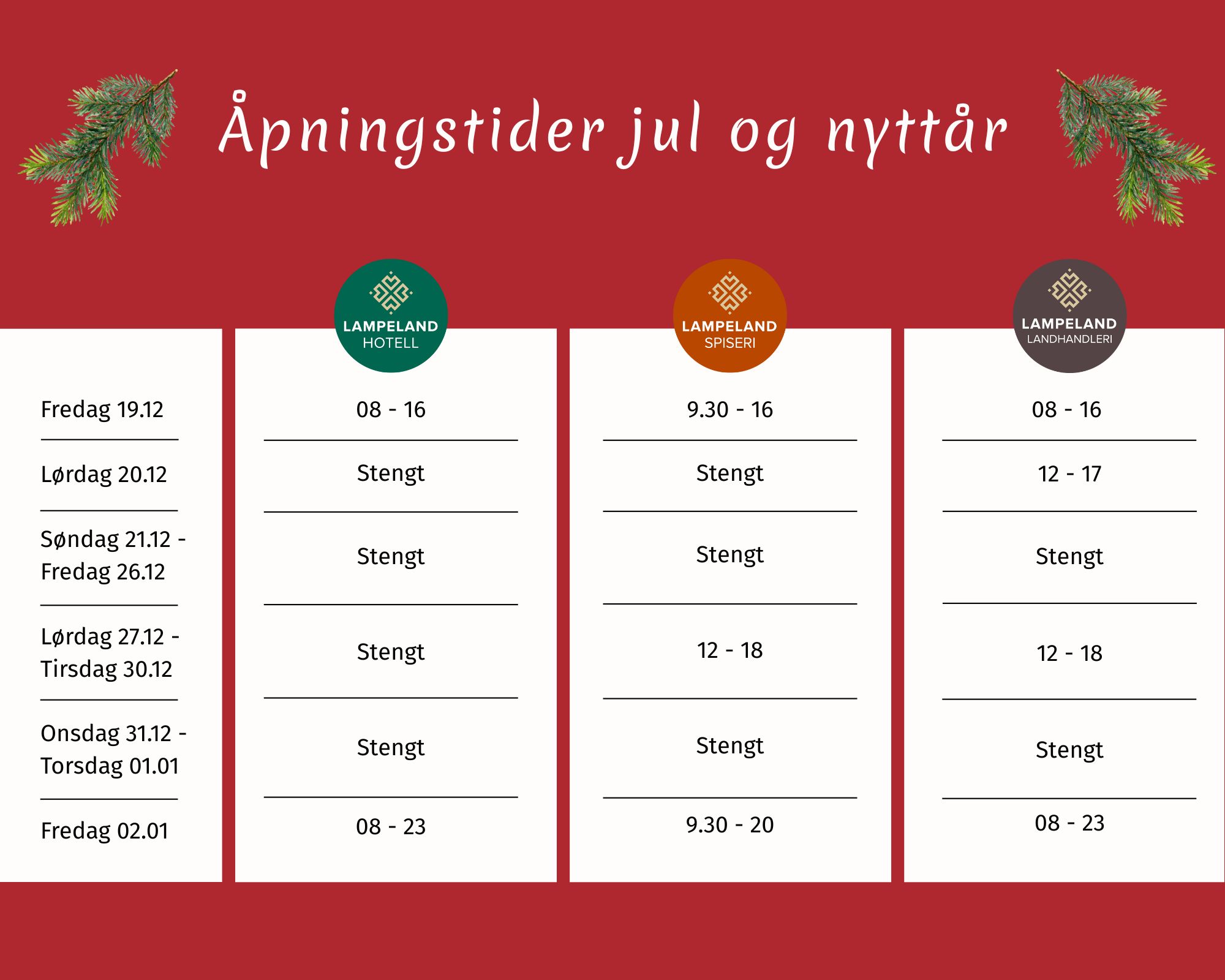 Åpningstider jul 2025